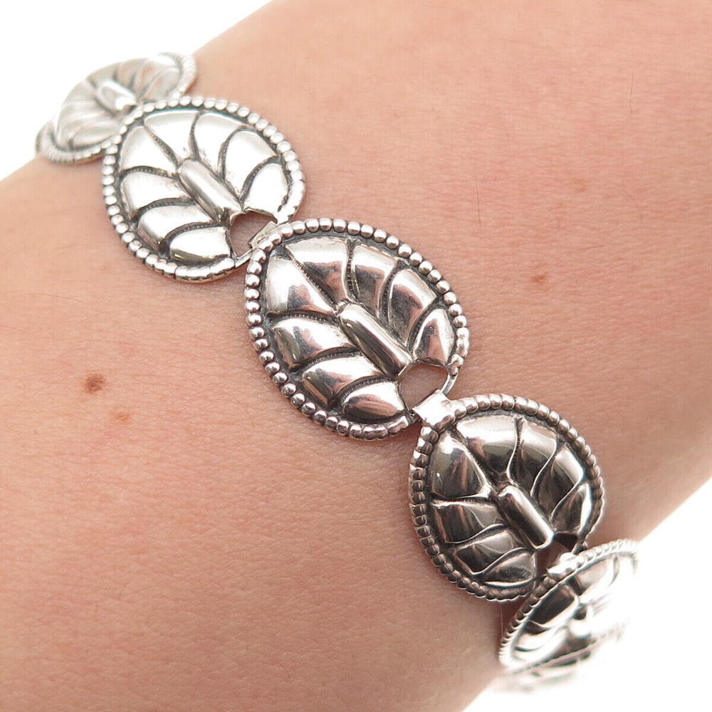 BEAU 925 Sterling Silver Antique Art Deco Floral Leaf Oxidized Bracelet 7.5"